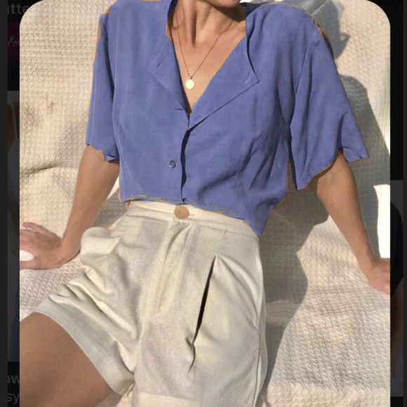 storets Tops - Vintage Powder Blue Collared Button Up Top
